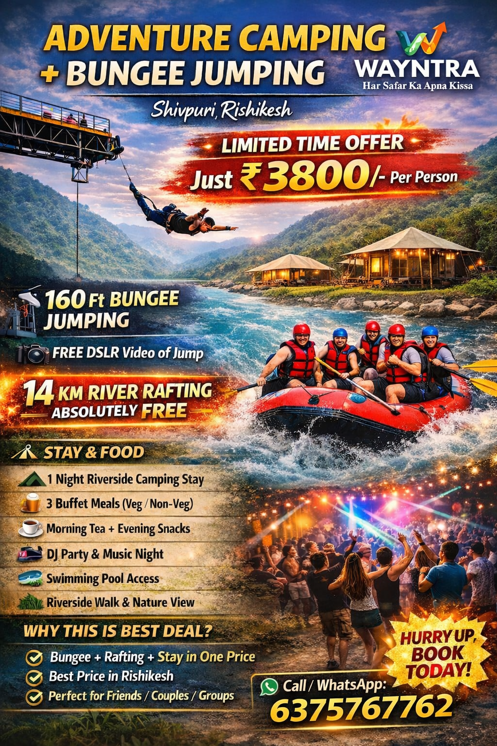 Ultimate Rishikesh Adventure Combo – Bungee Jumping + Rafting + Camping @ ₹3800